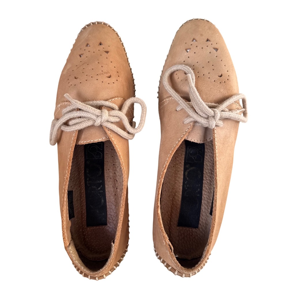 Vintage Sporto Leather Flats Tan Lace Up Whipstitch Brazil W5462-05‎ Womens 6.5M